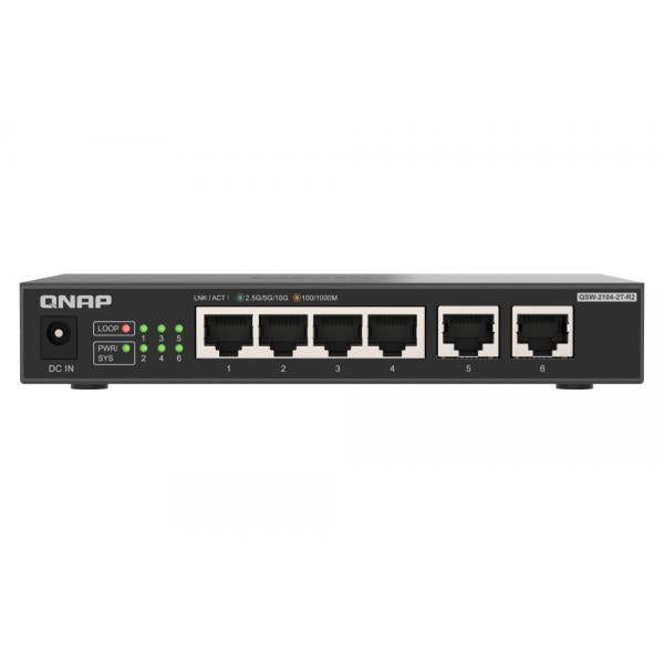 QNAP QSW-2104-2T-R2 switch di rete Non gestito 10G Ethernet (100/1000/10000) Desktop Nero [QSW-2104-2T-R2]