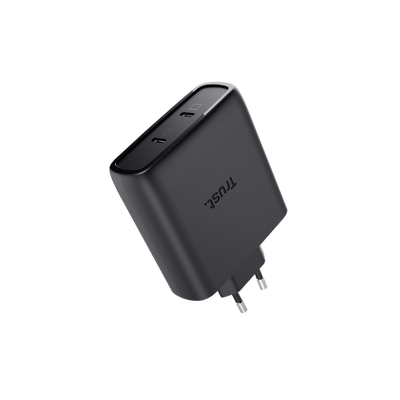 TRUST ALIMENTATORE/CARICABATTERIA 100W 2 PORTE USB-C GAN - PLASTICA RICICLATA 50 - MAXO - NERO [25527]