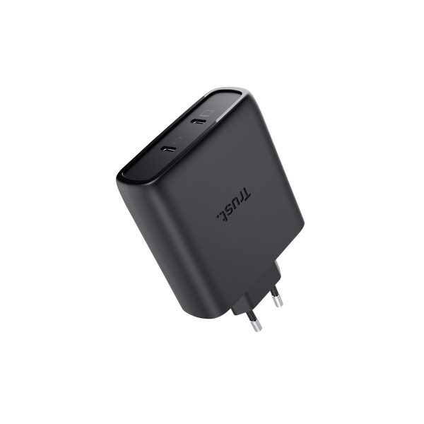 TRUST ALIMENTATORE/CARICABATTERIA 100W 2 PORTE USB-C GAN - PLASTICA RICICLATA 50 - MAXO - NERO [25527]