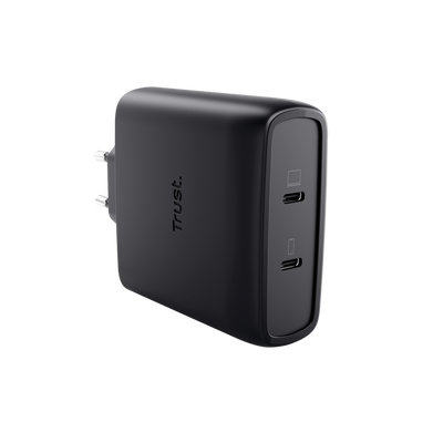 TRUST ALIMENTATORE/CARICABATTERIA 100W 2 PORTE USB-C GAN - PLASTICA RICICLATA 50 - MAXO - NERO [25527]