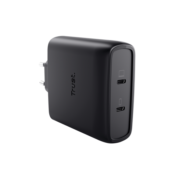 TRUST ALIMENTATORE/CARICABATTERIA 100W 2 PORTE USB-C GAN - PLASTICA RICICLATA 50 - MAXO - NERO [25527]