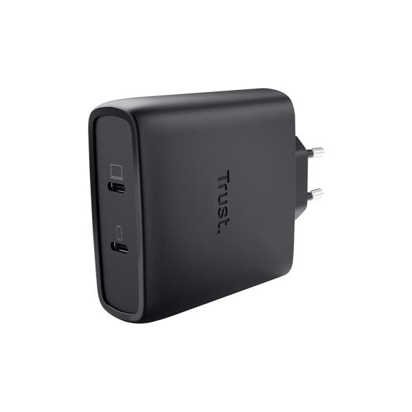 TRUST ALIMENTATORE/CARICABATTERIA 100W 2 PORTE USB-C GAN - PLASTICA RICICLATA 50 - MAXO - NERO [25527]