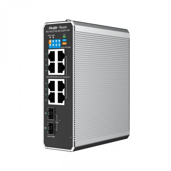 REYEE CLOUD INDUSTRIAL SWITCH L2 FULL MANAGED IP40, 8XRJ45 GIGABIT, 2XSFP, 7 P. POE+ E 1 P. POE++ [RG-NIS2100-8GT2SFP-H]