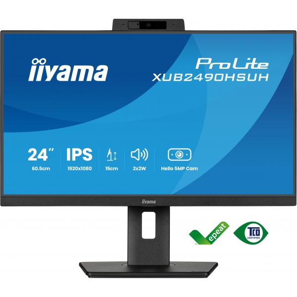Iiyama ProLite 24 inch IPS LED Full HD Monitor - 1920x1080 - HAS - Webcam build-in [XUB2490HSUH-B2]