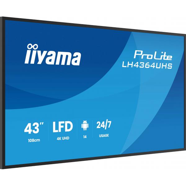 iiyama LH4364UHS-B1AG visualizzatore di messaggi Pannello piatto per segnaletica digitale 109,2 cm (43") LED Wi-Fi 500 cd/m 4K Ultra HD Nero Processore integrato Android 24/7 [LH4364UHS-B1AG]