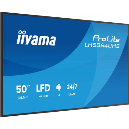 iiyama LH5064UHS-B1AG visualizzatore di messaggi Pannello piatto per segnaletica digitale 127 cm (50") Wi-Fi 500 cd/m 4K Ultra HD Nero Android 24/7 [LH5064UHS-B1AG]