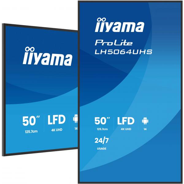 iiyama LH5064UHS-B1AG visualizzatore di messaggi Pannello piatto per segnaletica digitale 127 cm (50") Wi-Fi 500 cd/m 4K Ultra HD Nero Processore integrato Android 24/7 [LH5064UHS-B1AG]