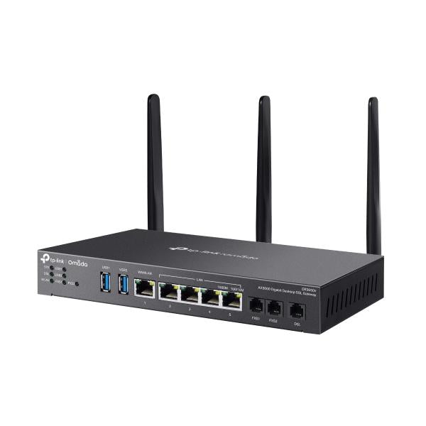 TP-Link - Omada AX3000 Gigabit Desktop DSL Gateway, 1  Gigabit WAN/LAN Port, 4 Gigabit LAN Ports, 1  DSL Port, 2FXS Ports ,2 USB 3.0 Ports, 574Mbps at 2.4 GHz + 2402 Mbps at 5 GHz (HE160) Wi-Fi S [DR3650v]