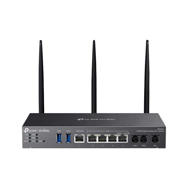 TP-Link - Omada AX3000 Gigabit Desktop DSL Gateway, 1  Gigabit WAN/LAN Port, 4 Gigabit LAN Ports, 1  DSL Port, 2FXS Ports ,2 USB 3.0 Ports, 574Mbps at 2.4 GHz + 2402 Mbps at 5 GHz (HE160) Wi-Fi S [DR3650v]