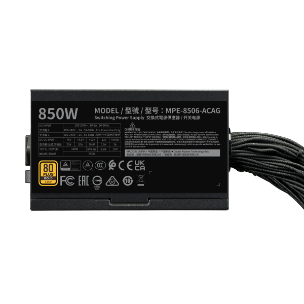 COOLER MASTER ALIMENTATORE MWE GOLD 850 V3, 850W 80+GOLD NON MODULARE ATX 3.1 VENTOLA 120MM, GAR 5 A [MPE-8506-ACAG-BEU]