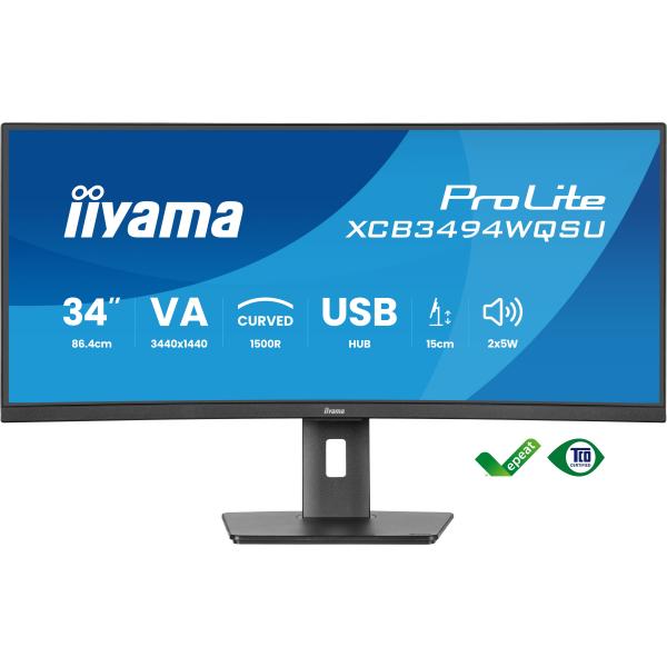 Iiyama ProLite 34 inch - Curved - UltraWide Quad HD VA LED Monitor - 3440x1440 - HAS [XCB3494WQSU-B1]