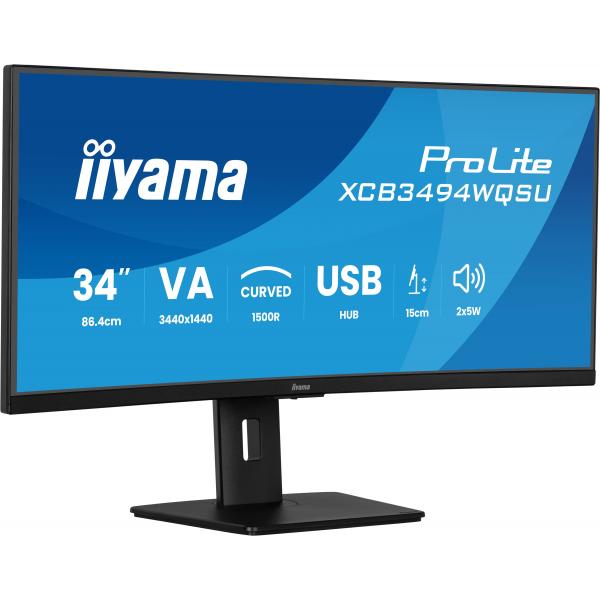 Iiyama ProLite 34 inch - Curved - UltraWide Quad HD VA LED Monitor - 3440x1440 - HAS [XCB3494WQSU-B1]
