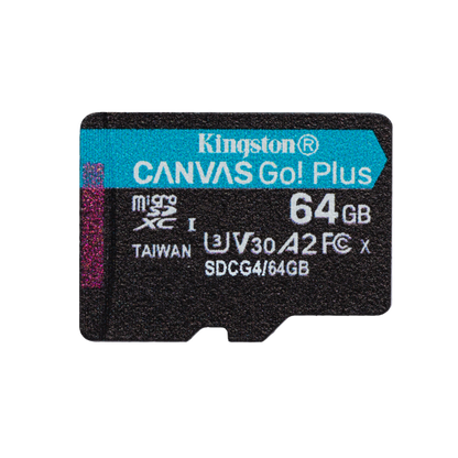 Kingston Technology Scheda microSDXC Canvas Go Plus Gen4 200MB/s A2 U3 V30 da 64 GB + adattatore [SDCG4/64GB]