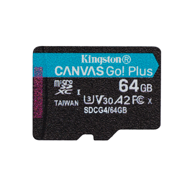 Kingston Technology Scheda microSDXC Canvas Go Plus Gen4 200MB/s A2 U3 V30 da 64 GB + adattatore [SDCG4/64GB]