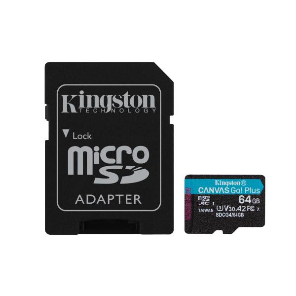 Kingston Technology Scheda microSDXC Canvas Go Plus Gen4 200MB/s A2 U3 V30 da 64 GB + adattatore [SDCG4/64GB]