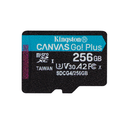 Kingston Technology Scheda microSDXC Canvas Go Plus Gen4 200MB/s A2 U3 V30 da 256 GB + adattatore [SDCG4/256GB]