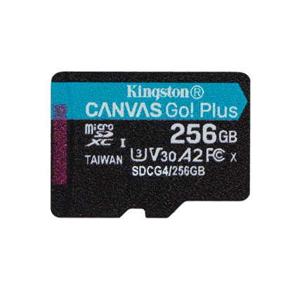Kingston Technology Scheda microSDXC Canvas Go Plus Gen4 200MB/s A2 U3 V30 da 256 GB + adattatore [SDCG4/256GB]