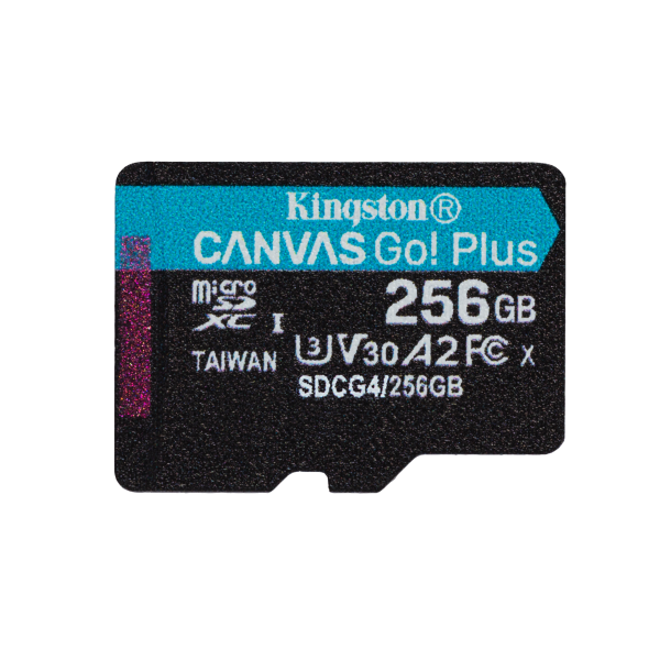 Kingston Technology Scheda microSDXC Canvas Go Plus Gen4 200MB/s A2 U3 V30 da 256 GB + adattatore [SDCG4/256GB]