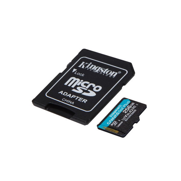 Kingston Technology Scheda microSDXC Canvas Go Plus Gen4 200MB/s A2 U3 V30 da 256 GB + adattatore [SDCG4/256GB]