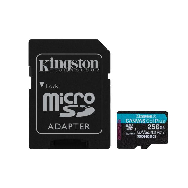 Kingston Technology Scheda microSDXC Canvas Go Plus Gen4 200MB/s A2 U3 V30 da 256 GB + adattatore [SDCG4/256GB]