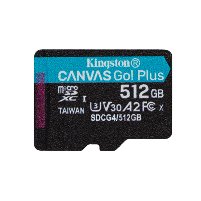 Kingston Technology Scheda microSDXC Canvas Go Plus Gen4 200MB/s A2 U3 V30 da 512 GB + adattatore [SDCG4/512GB]