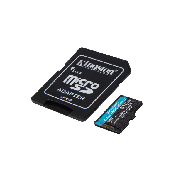 Kingston Technology Scheda microSDXC Canvas Go Plus Gen4 200MB/s A2 U3 V30 da 512 GB + adattatore [SDCG4/512GB]