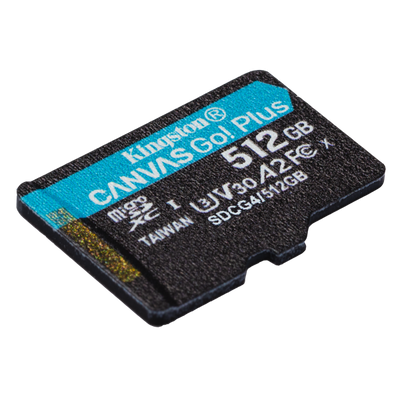 Kingston Technology Scheda microSDXC Canvas Go Plus Gen4 200MB/s A2 U3 V30 da 512 GB + adattatore [SDCG4/512GB]