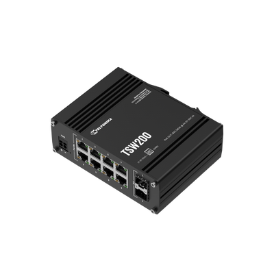 Teltonika - TSW200 Switch 8 porte PoE+ unmanaged con 2 porte SFP, 240W di power budget (without Din Rail) [TSW2000000B0]