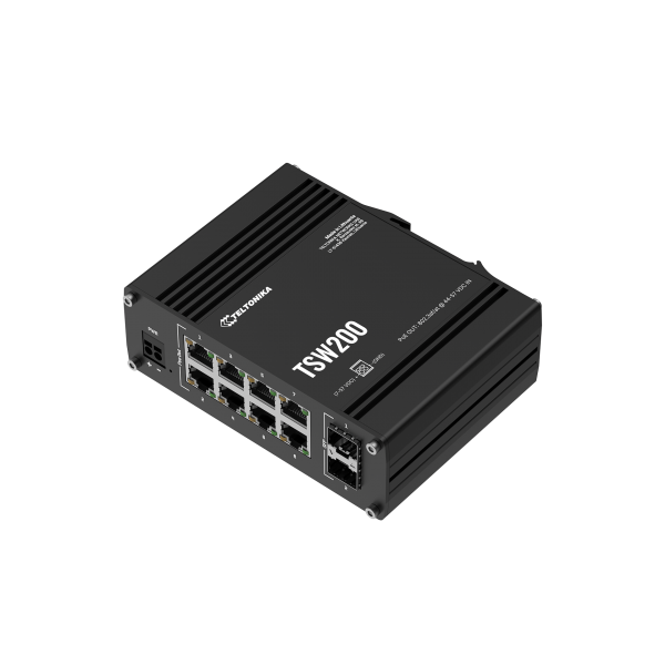 Teltonika - TSW200 Switch 8 porte PoE+ unmanaged con 2 porte SFP, 240W di power budget (without Din Rail) [TSW2000000B0]