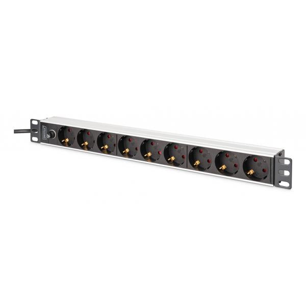 Digitus Socket Strip - 9 Way Outlet - Aluminum profile and back-up fuse - 2m - Supply Cable - IEC C14 Plug [DN-95437]