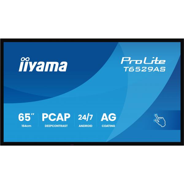 iiyama T6529AS-B1AG visualizzatore di messaggi Design chiosco 163,8 cm (64.5") LED Wi-Fi 420 cd/m 4K Ultra HD Nero Touch screen Processore integrato Android 24/7 [T6529AS-B1AG]