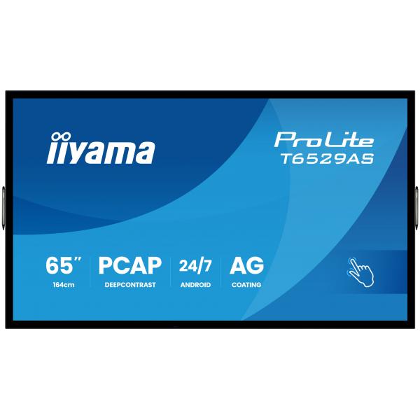 iiyama T6529AS-B1AG visualizzatore di messaggi Design chiosco 163,8 cm (64.5") LED Wi-Fi 420 cd/m 4K Ultra HD Nero Touch screen Processore integrato Android 24/7 [T6529AS-B1AG]