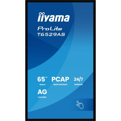 iiyama T6529AS-B1AG visualizzatore di messaggi Design chiosco 163,8 cm (64.5") LED Wi-Fi 420 cd/m 4K Ultra HD Nero Touch screen Processore integrato Android 24/7 [T6529AS-B1AG]
