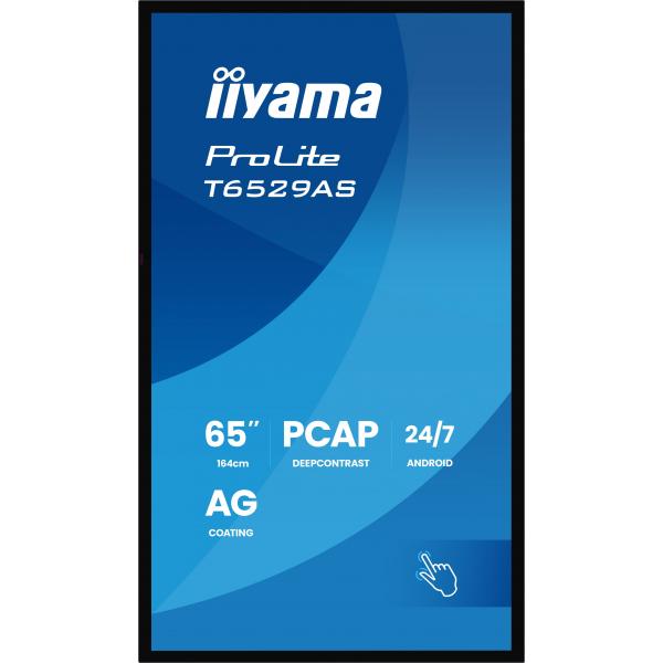 iiyama T6529AS-B1AG visualizzatore di messaggi Design chiosco 163,8 cm (64.5") LED Wi-Fi 420 cd/m 4K Ultra HD Nero Touch screen Processore integrato Android 24/7 [T6529AS-B1AG]
