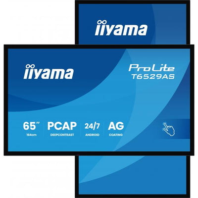 iiyama T6529AS-B1AG visualizzatore di messaggi Design chiosco 163,8 cm (64.5") LED Wi-Fi 420 cd/m 4K Ultra HD Nero Touch screen Processore integrato Android 24/7 [T6529AS-B1AG]