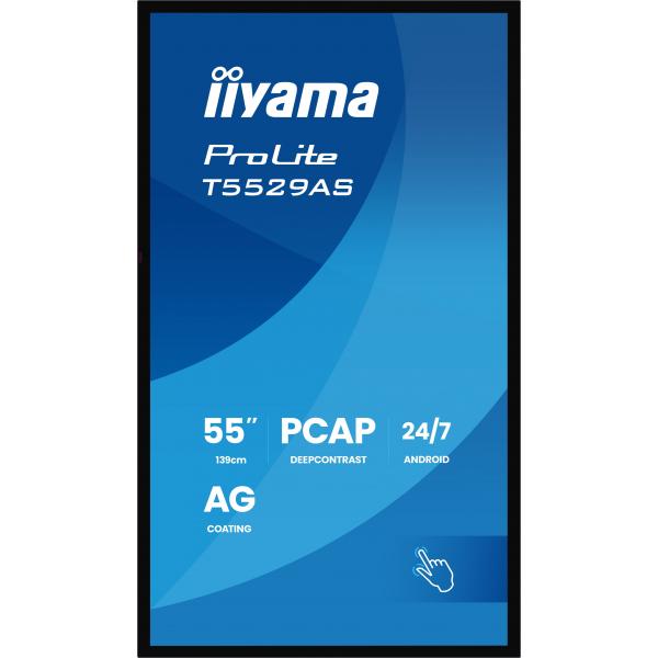 iiyama T5529AS-B1AG visualizzatore di messaggi Design chiosco 138,7 cm (54.6") LED Wi-Fi 450 cd/m 4K Ultra HD Nero Touch screen Processore integrato Android 24/7 [T5529AS-B1AG]