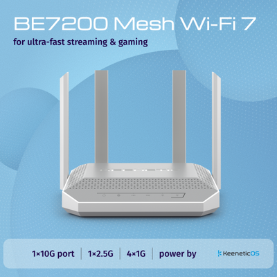 KEENETIC Titan 3rd Gen. (KN-1812), BE7200 Mesh Wi-Fi 7 Multi-Gigabit Router con 110Gb, 12.5Gb e 41Gb Smart Switch, Multifunctional USB 3.2 and 2.0 Ports, VPN, Parental Control, Media Server, Menù m [KN-1812-01-EU]