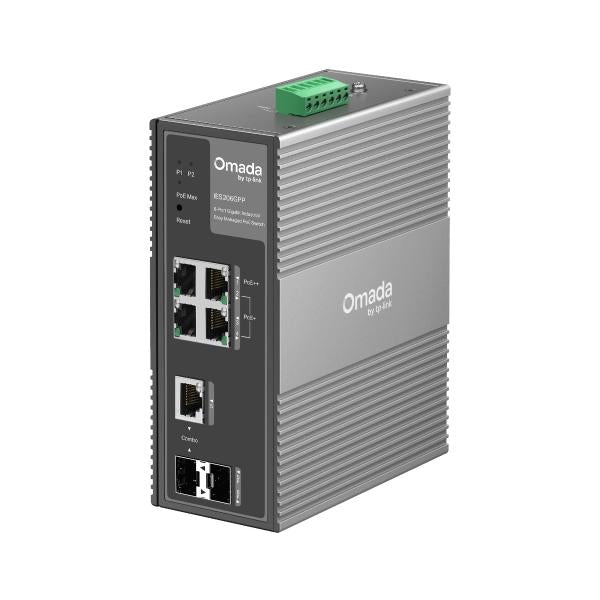TP-Link - IES206GPP - Omada 6-Port Gigabit Industrial Easy Managed Switch with 3-Port PoE+ and 1-Port PoE++, 1 Gigabit PoE++ Port, 3 Gigabit PoE+ Ports, 1 Gigabit Non-PoE Ports, 1 Gigabit SFP Slo [IES206GPP]