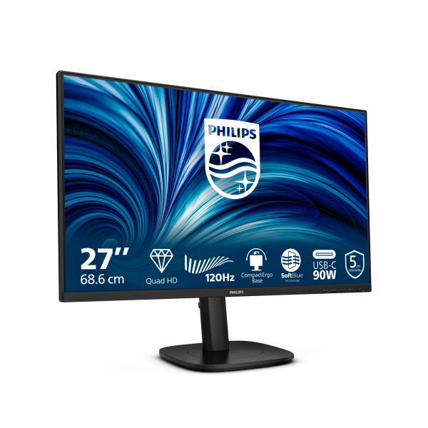 PHILIPS MONITOR 27 LED IPS QHD 16:9 4MS 350 CDM 120hz, PIVOT, VGA/DP/HDMI, USB-C, MULTIMEDIALE [27B2U3601]