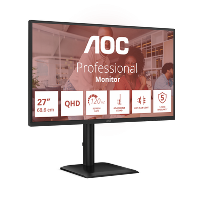 AOC MONITOR 27 LED IPS QHD 16:9 4MS 120hz 350 CDM, PIVOT, DP/HDMI, MULTIMEDIALE [Q27E4U]