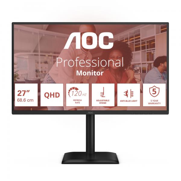 AOC MONITOR 27 LED IPS QHD 16:9 4MS 120hz 350 CDM, PIVOT, DP/HDMI, MULTIMEDIALE [Q27E4U]
