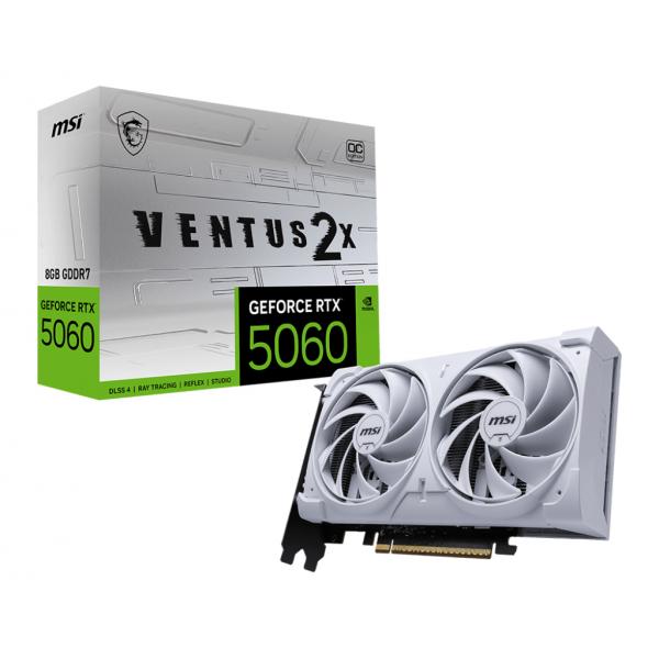MSI VGA GEFORCE RTX 5060, RTX 5060 8G VENTUS 2X OC WHITE, 8GB GDDR7, HDMI/DP*3, ATX, DUAL FAN, OC, B [RTX 5060 8G VE 2XOCW]