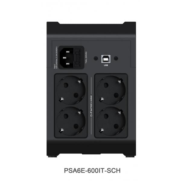 Vertiv PowerUPS 200 Essential PSA6E-600IT-SCH, 600 VA / 315 W, AVR, batterie sostituibili dall'utente, batteria di backup, 4 uscite Schuko, due anni di garanzia [PSA6E-600IT-SCH]