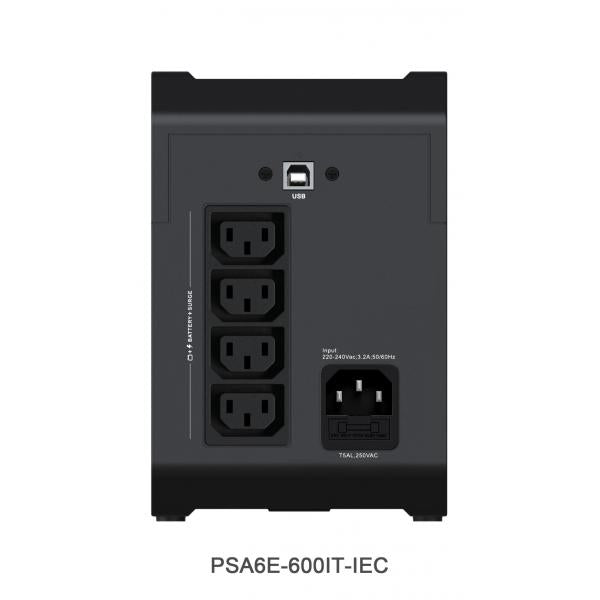 Vertiv PowerUPS 200 Essential PSA6E-600IT-IEC, 600 VA / 315 W, AVR, batterie sostituibili dall'utente, batteria di backup, 4 uscite IEC, due anni di garanzia [PSA6E-600IT-IEC]