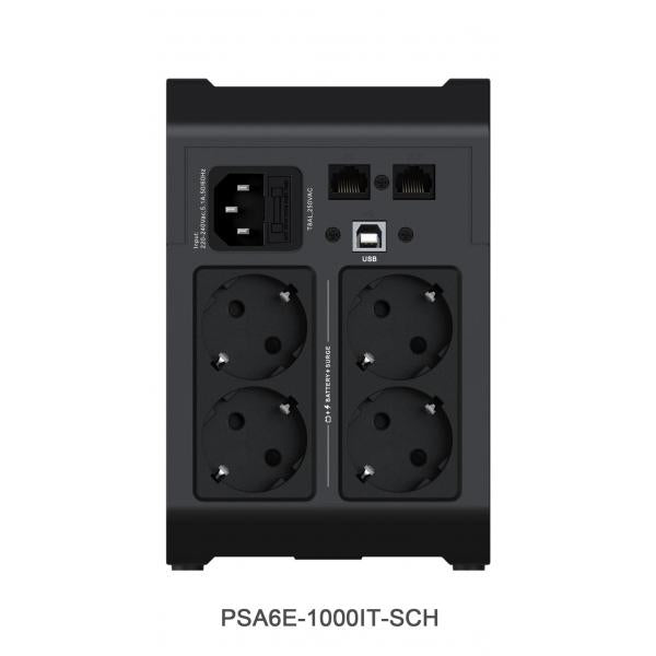 Vertiv PowerUPS 200 Essential PSA6E-1000IT-SCH, 1.000 VA / 525 W, AVR, batterie sostituibili dall'utente, batteria di backup, 4 uscite Schuko, due anni di garanzia [PSA6E-1000IT-SCH]