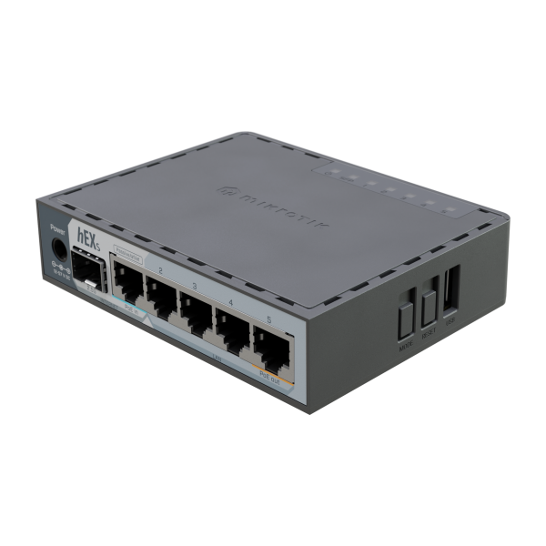 MikroTik - MikroTik router con 5 porte Gigabit Ethernet, 1 slot SFP 2.5G, 1 porta USB 3.0. CPU dual-core 950 MHz, 512 MB RAM, case compatto [E60iUGS]