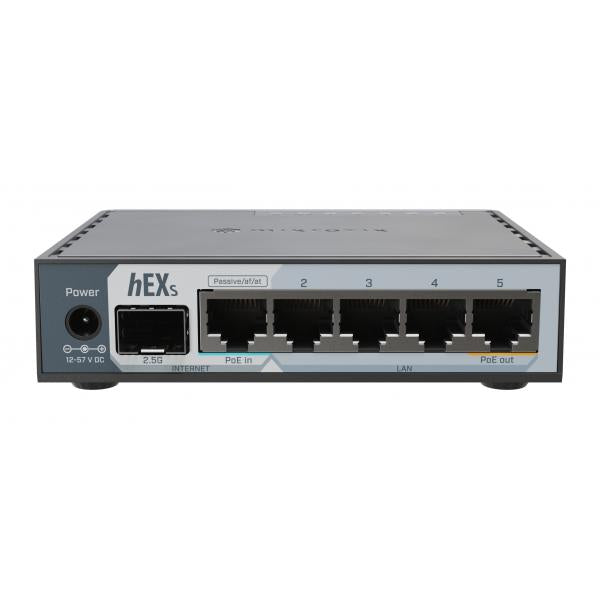 MikroTik - MikroTik router con 5 porte Gigabit Ethernet, 1 slot SFP 2.5G, 1 porta USB 3.0. CPU dual-core 950 MHz, 512 MB RAM, case compatto [E60iUGS]