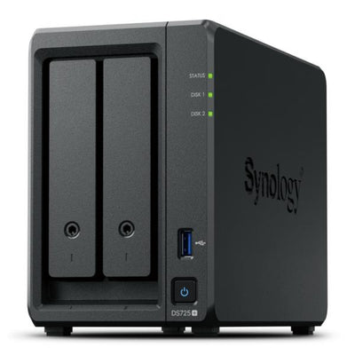 SYNOLOGY NAS TOWER 2X SATA, 2X NVME, MAX 40 CAM, RYZEN R1600, 4GB ECC, 2.5GBE, USB, ESATA, [DS725+]