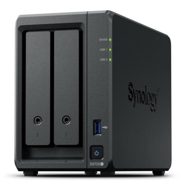 SYNOLOGY NAS TOWER 2X SATA, 2X NVME, MAX 40 CAM, RYZEN R1600, 4GB ECC, 2.5GBE, USB, ESATA, [DS725+]