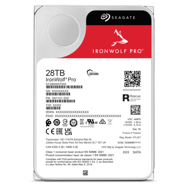 Seagate IronWolf Pro ST28000NT000 disco rigido interno 28 TB 7200 Giri/min 512 MB 3.5" Serial ATA III [ST28000NT000]